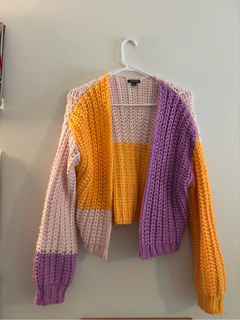 wild fable Pink, Yellow & Purple Colorblock Chunky Knit Cardigan